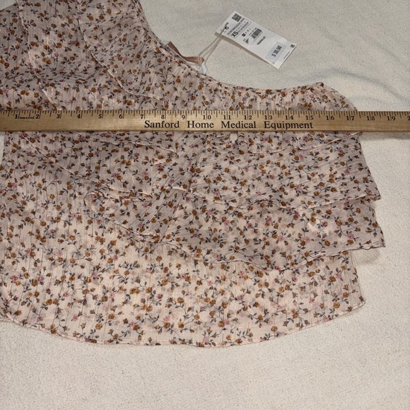ZARA TRAFALUC COLLECTION Crop Top One Shoulder/Sleeve‎ Pink Floral Ruffle SzXS - Picture 5 of 8
